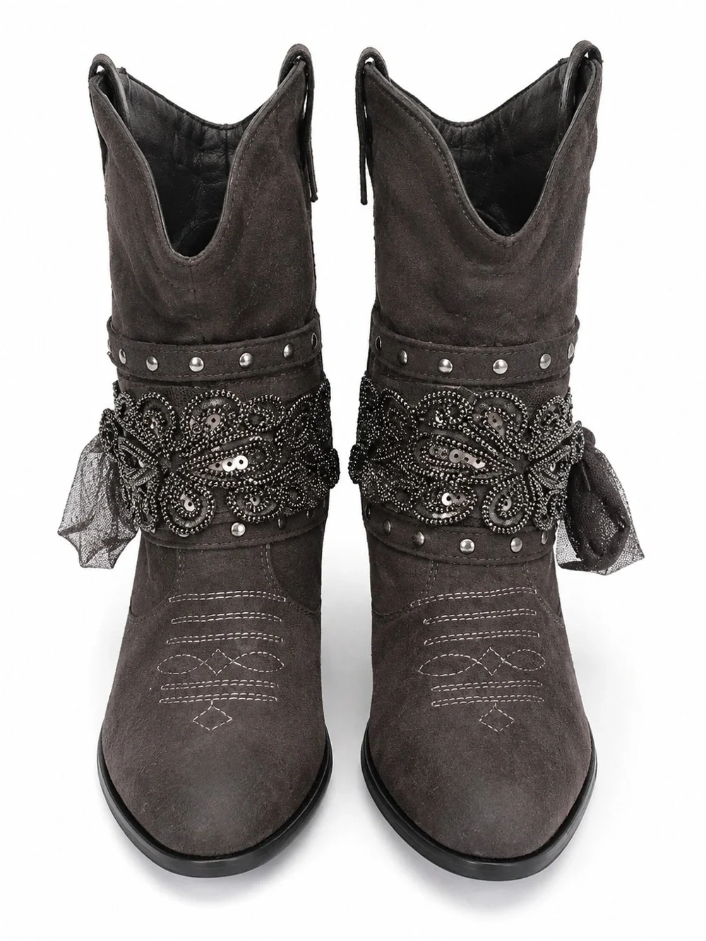 Embellished Gray Suede Women's Western Boots